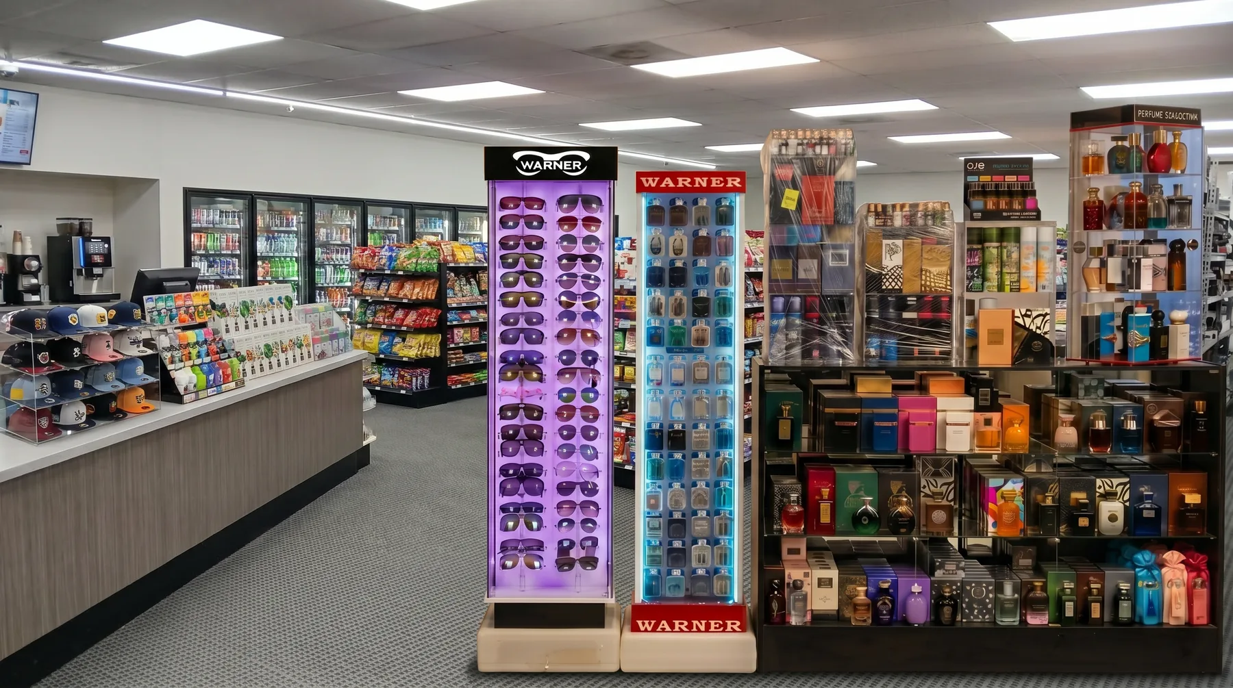 Mixed display lineup of Warner Wireless Gears wholesale accessories